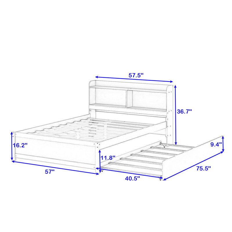 GoBeyondFurniture Full Size Platform Bed with Trundle and Storage